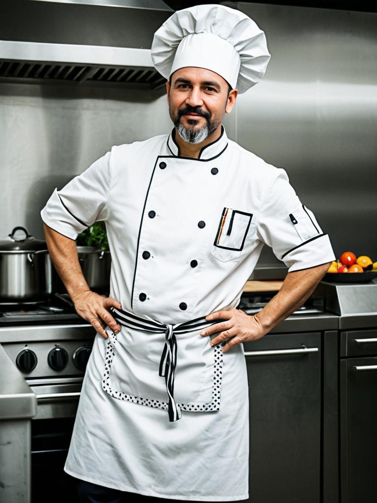 Man in Chef Costume Full Body Cosplay Photo with Apron and Hat