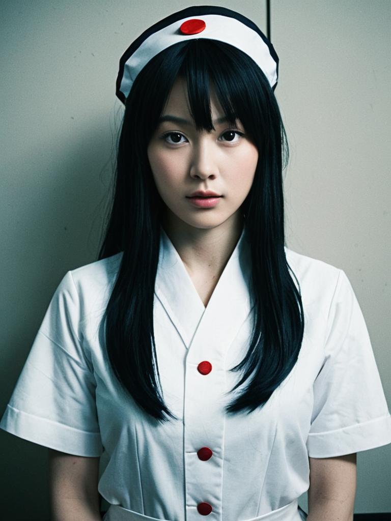 Realistic Photo of Woman in Sexy Karin Cosplay Nurse Costume
