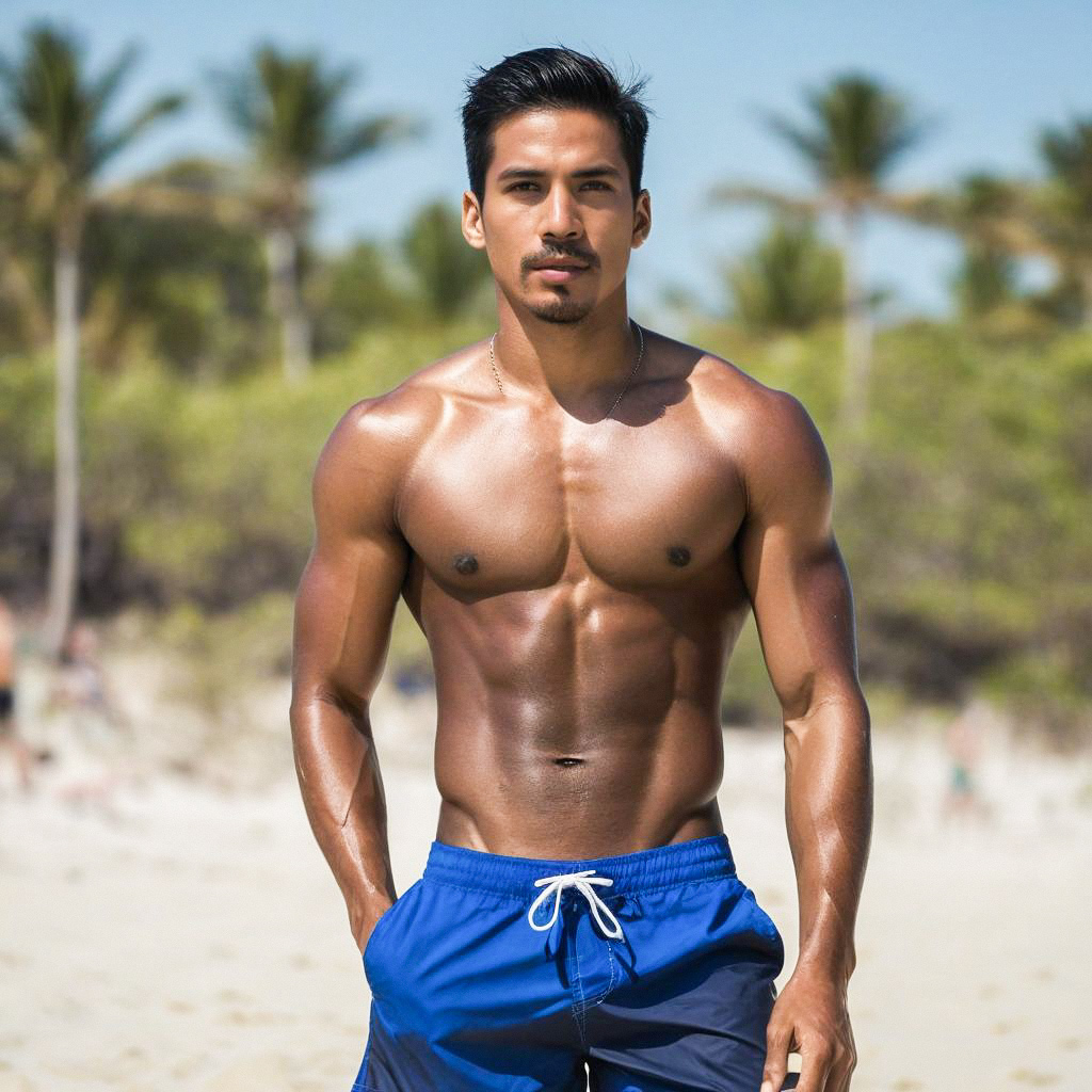 Confident Young Man on Beach