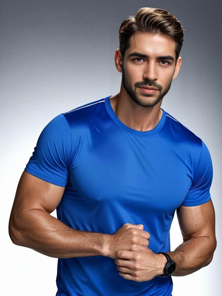 Stylish Fit Man in Blue Athletic Shirt