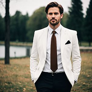 Confident man in white suit outdoors