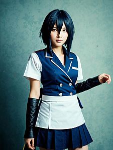 Woman in Mukuro Ikusaba Cosplay Realistic Photo
