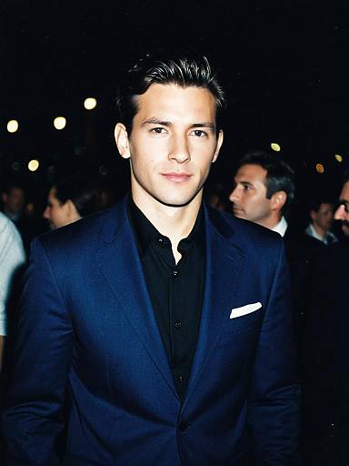 Man in Navy Blue Suit with Black Shirt Candid Evening Fashion Portrait