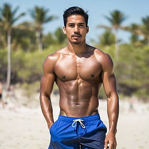 Confident Young Man on Beach