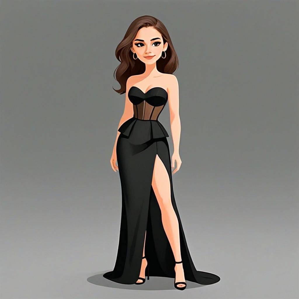 Stylish Woman in Elegant Black Evening Gown Digital Illustration