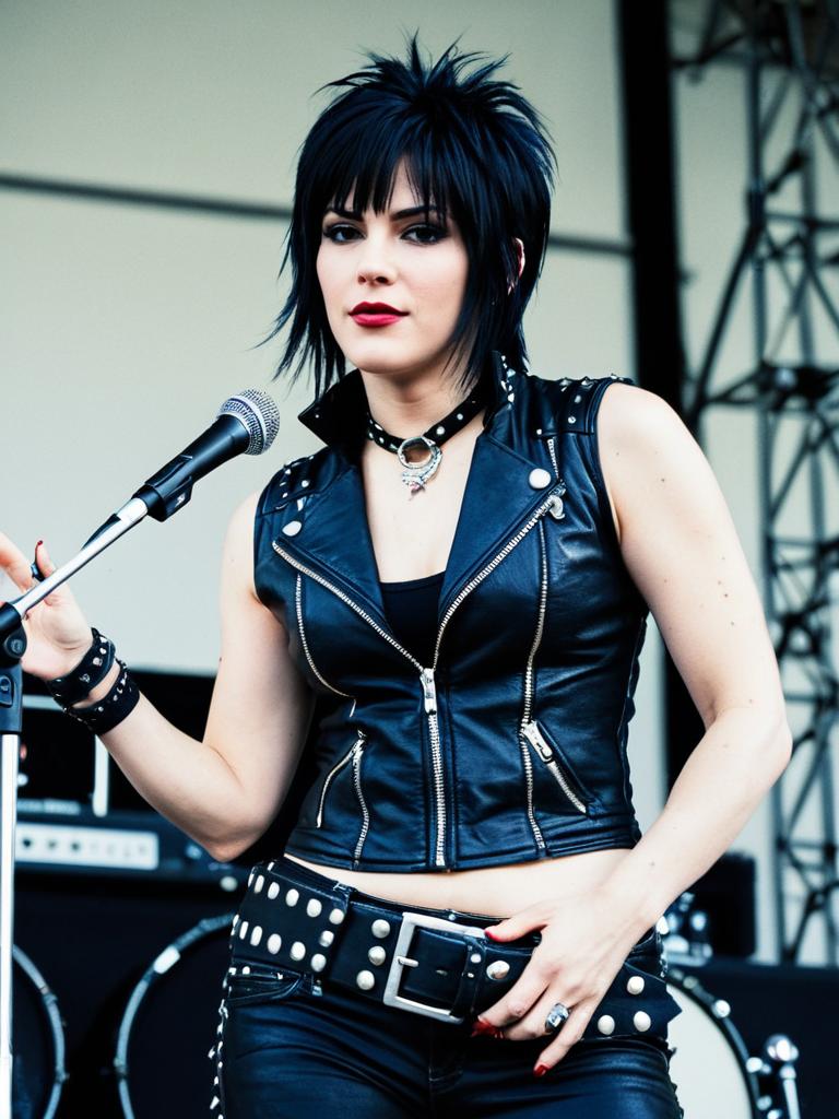 Woman in Joan Jett Outfit Candid Concert Style Cosplay Portrait