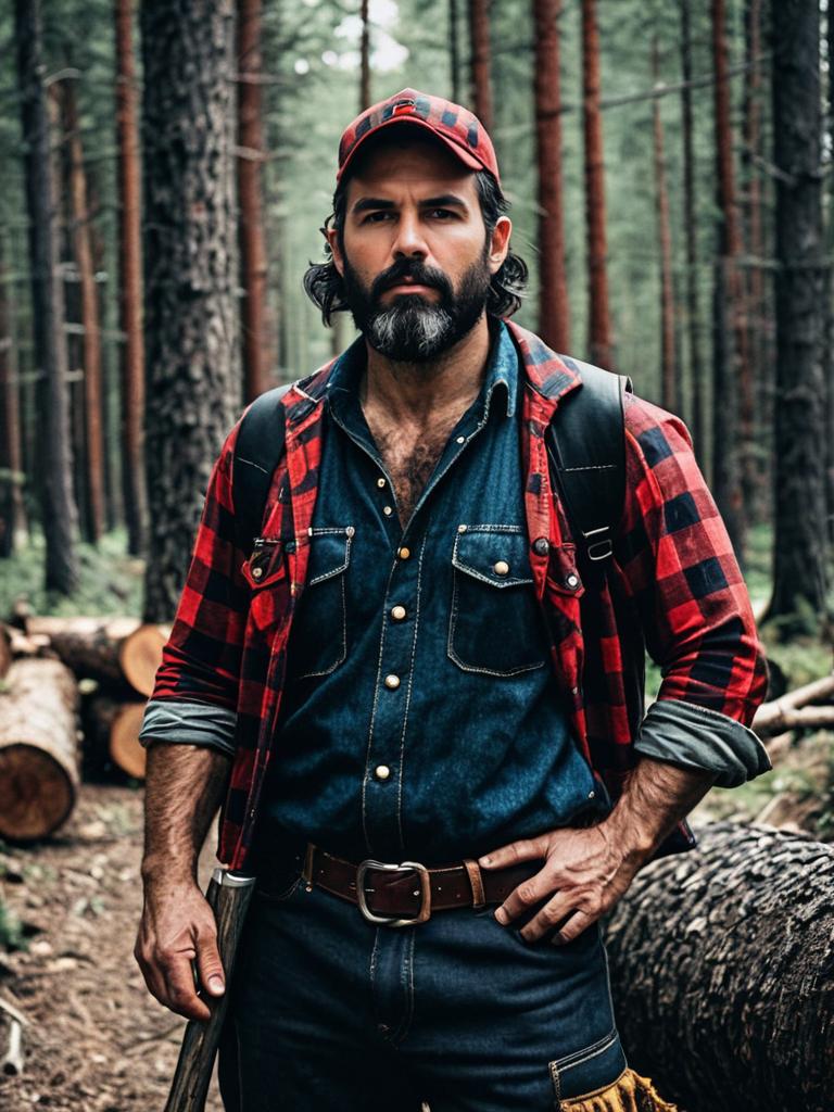 Photorealistic Rugged Lumberjack Man in Forest Cosplay Portrait