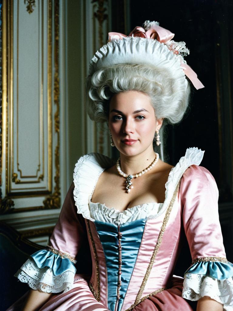 Woman in 18th Century Marie Antoinette Style Fancy Dress Costume