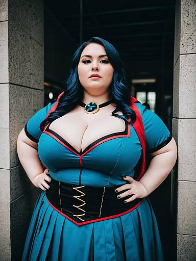 Professional Plus Size Woman in Blue Cosplay Costume