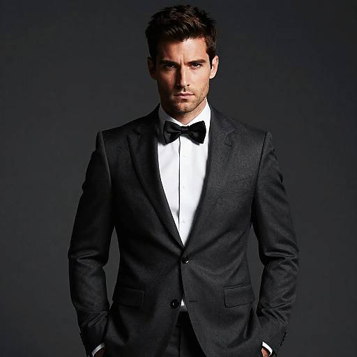 Confident Man in Classic Black Tuxedo with Bow Tie