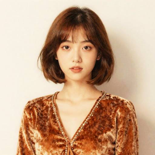 Portrait of Young Woman in Velvet Brown Top with Short Hair