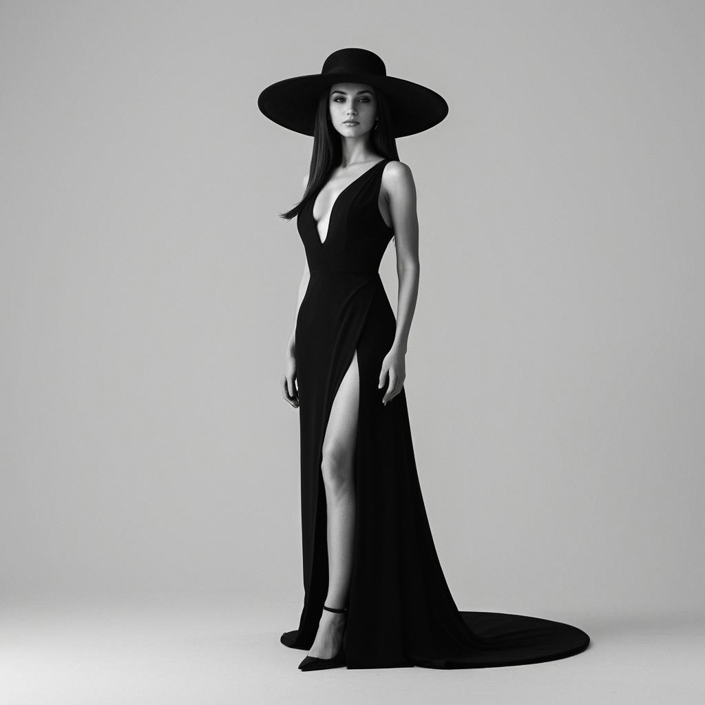 Elegant Black and White Portrait of a Woman in Gown Elegant Black and White Portrait of a Woman in Gown