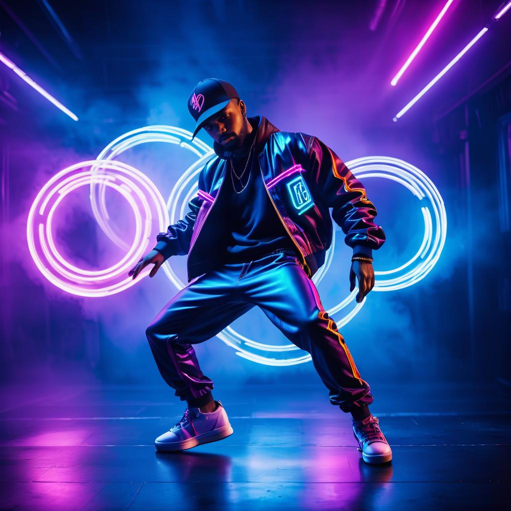 Stylish Man Dancing Under Neon Lights