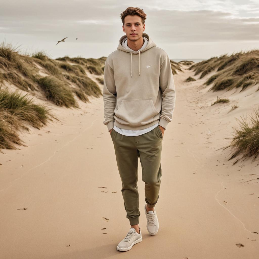 Man Walking on Beach at Sunset