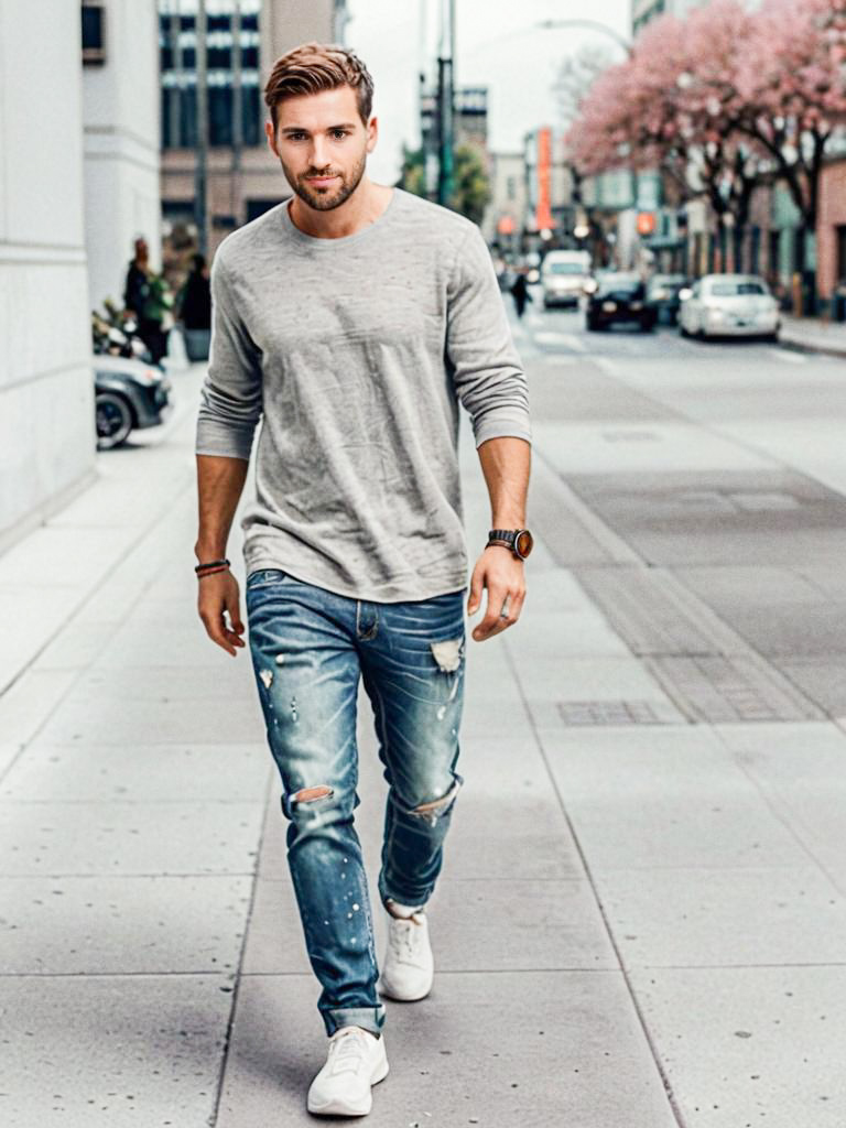 Stylish Young Man in Urban Street Fashion