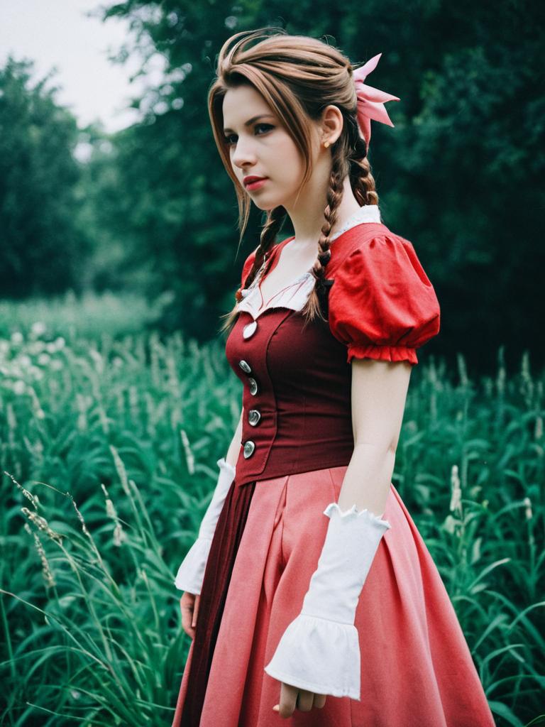 Aerith Cosplay Costume Woman in Final Fantasy VII Inspired Dress
