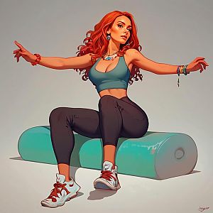Confident Young Woman with Red Hair in Athletic Wear