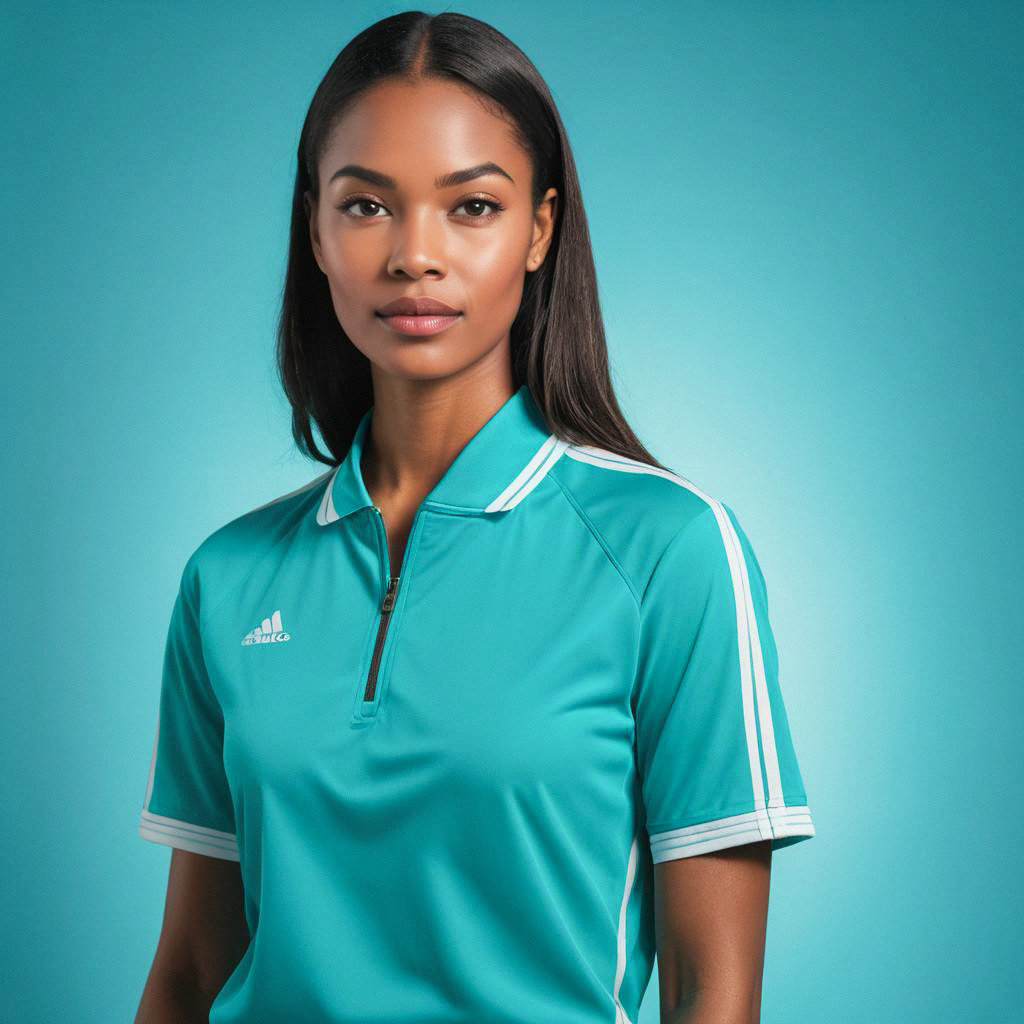 Confident Woman in Teal Athletic Polo