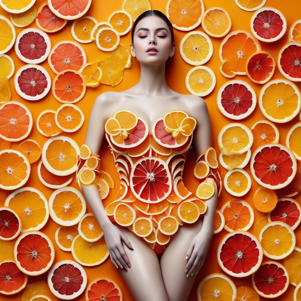 Model with Citrus Fruits - Summer Freshness