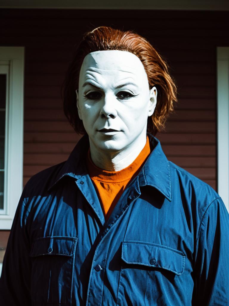 Man Cosplay Wearing Michael Myers Original Costume Realistic Photo Man Cosplay Wearing Michael Myers Original Costume Realistic Photo