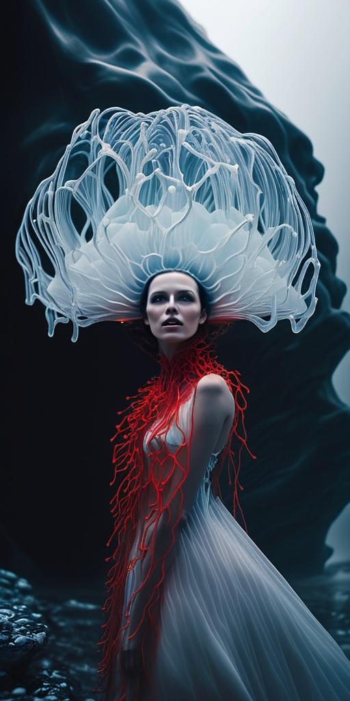 Ethereal Woman in Jellyfish-Inspired Headpiece Ethereal Woman in Jellyfish-Inspired Headpiece