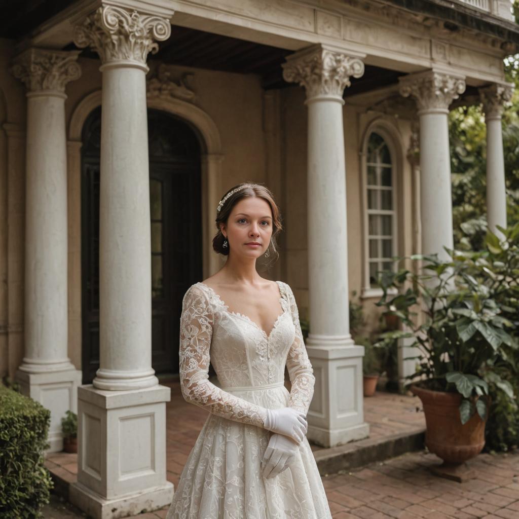 Elegant Woman in Lace Wedding Gown