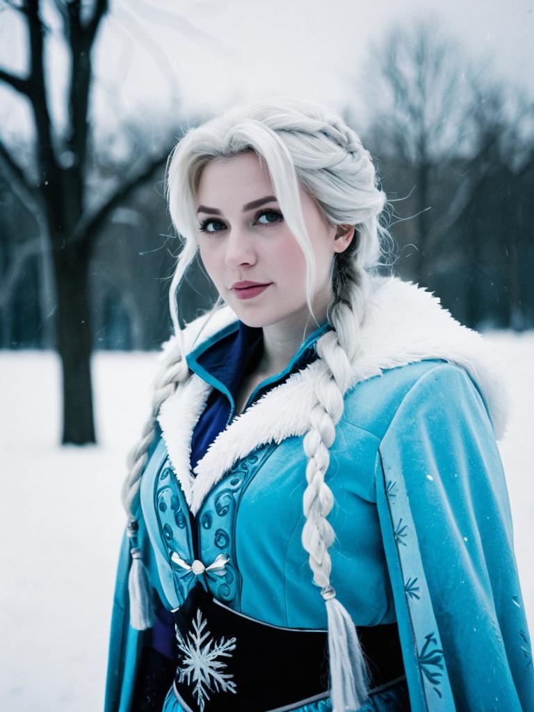 Woman in Cold-Weather Costume in Snowy Landscape Woman in Cold-Weather Costume in Snowy Landscape