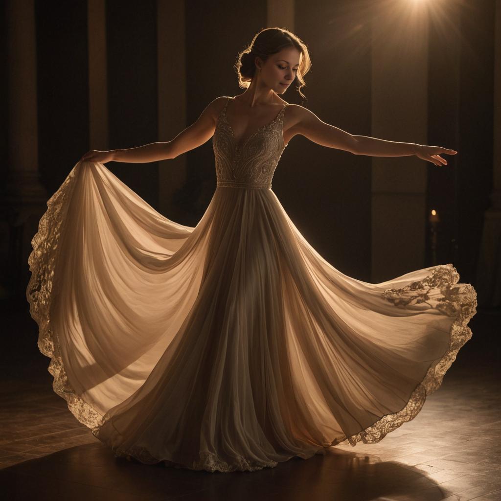 Graceful woman dancing in an elegant ballroom