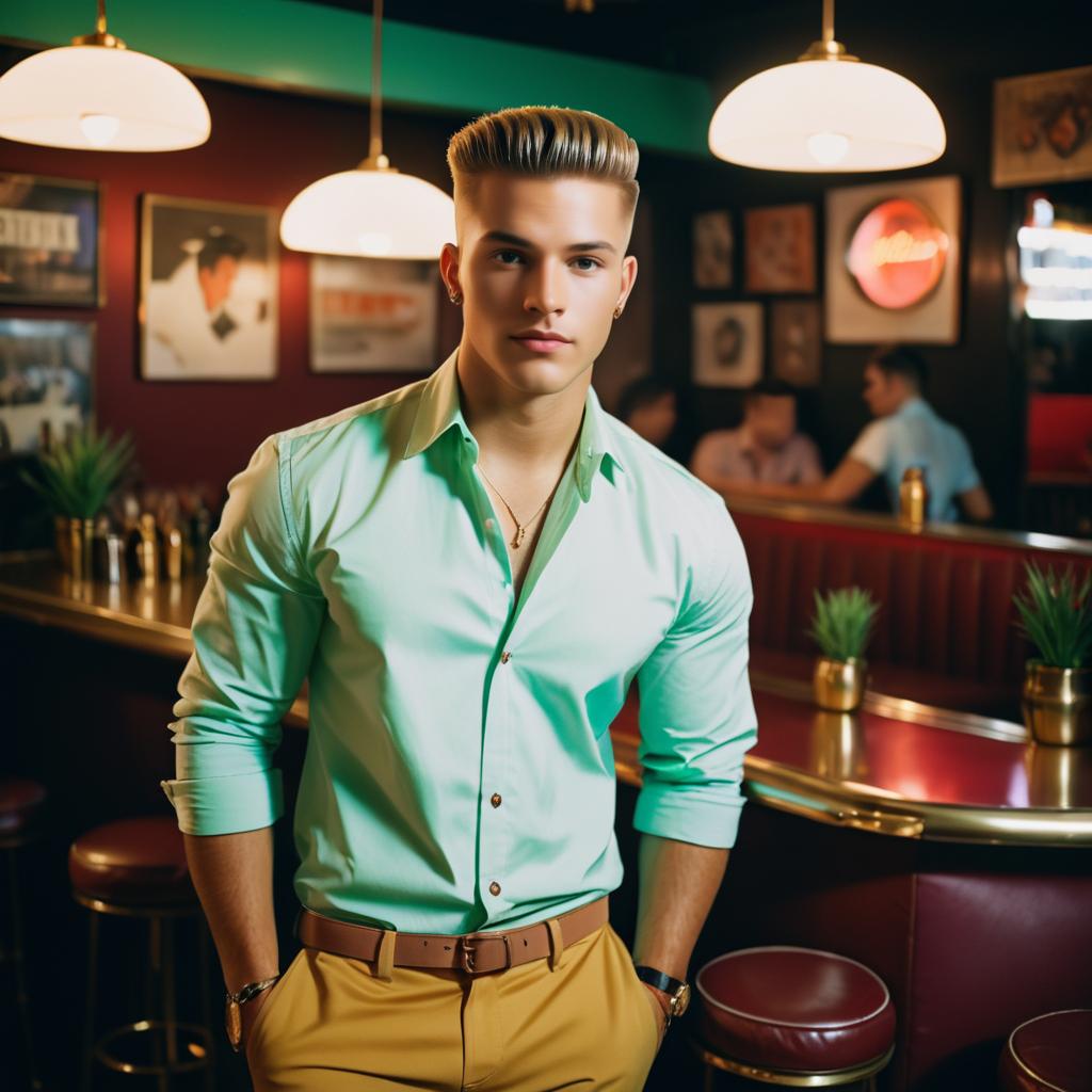 Stylish Young Man at Vibrant Bar