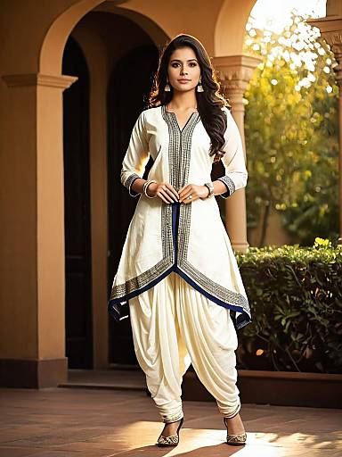 Elegant Woman in Traditional White Dhoti Suit Salwar Full Body Photo