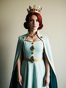 Realistic Queen Beryl Cosplay Woman in Elegant Blue and Gold Costume