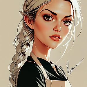 Digital Portrait of Young Woman with Braided Hair in Semi-Realistic Style