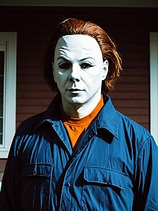 Man Cosplay Wearing Michael Myers Original Costume Realistic Photo