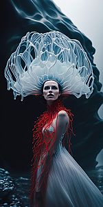 Ethereal Woman in Jellyfish-Inspired Headpiece