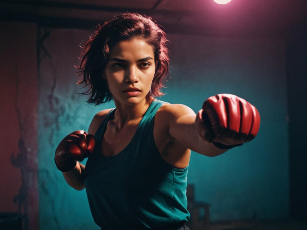 Determined woman in a boxing stance