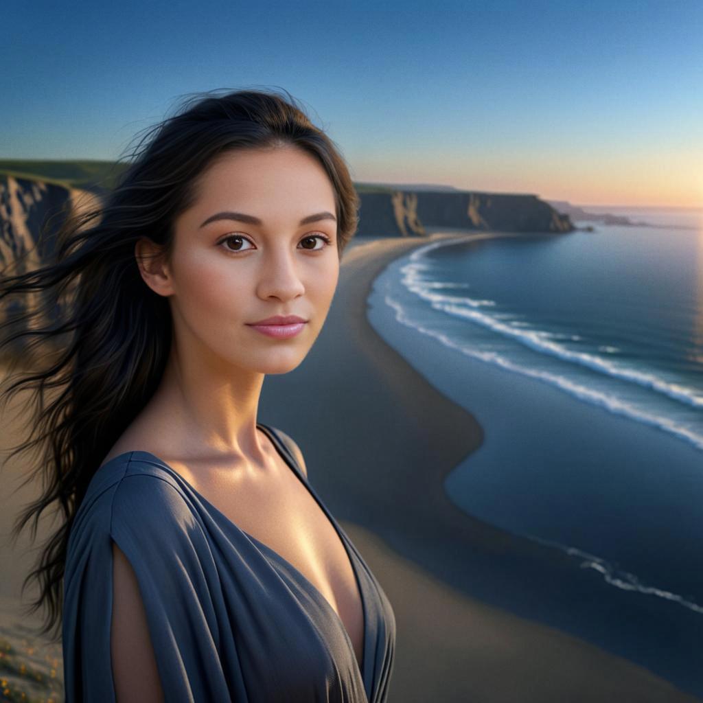 Thoughtful Woman at Coastal Dusk