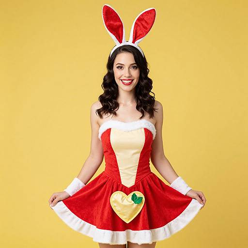 Woman in Festive Bunny Costume Dress with Red and Yellow Colors