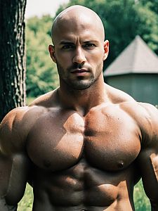 Muscular Bald Man Posing Outdoors