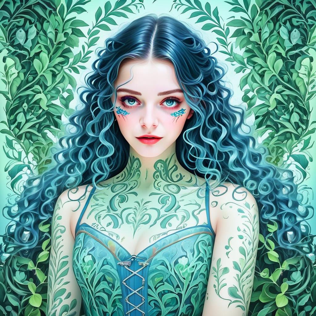 Woman with Blue Hair and Leafy Tattoos Woman with Blue Hair and Leafy Tattoos