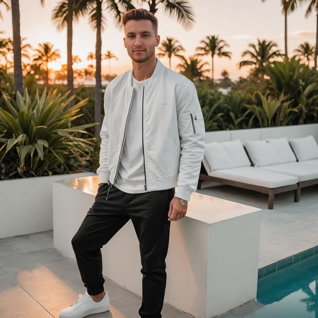 Stylish Man at Sunset on Luxurious Terrace