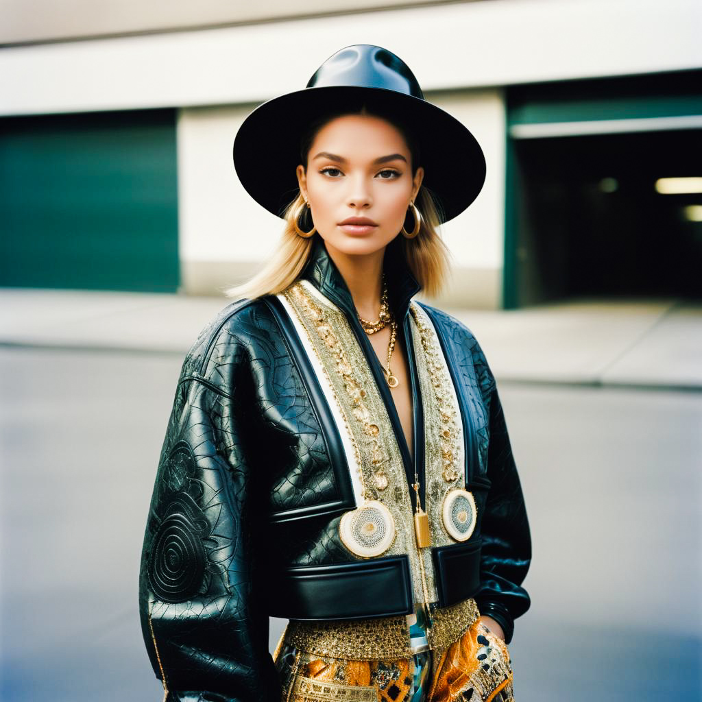 Fashionable Woman in Leather Jacket