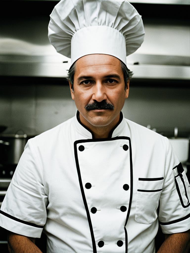 Professional Male Chef in Traditional White Uniform and Chef Hat Waist Up Portrait