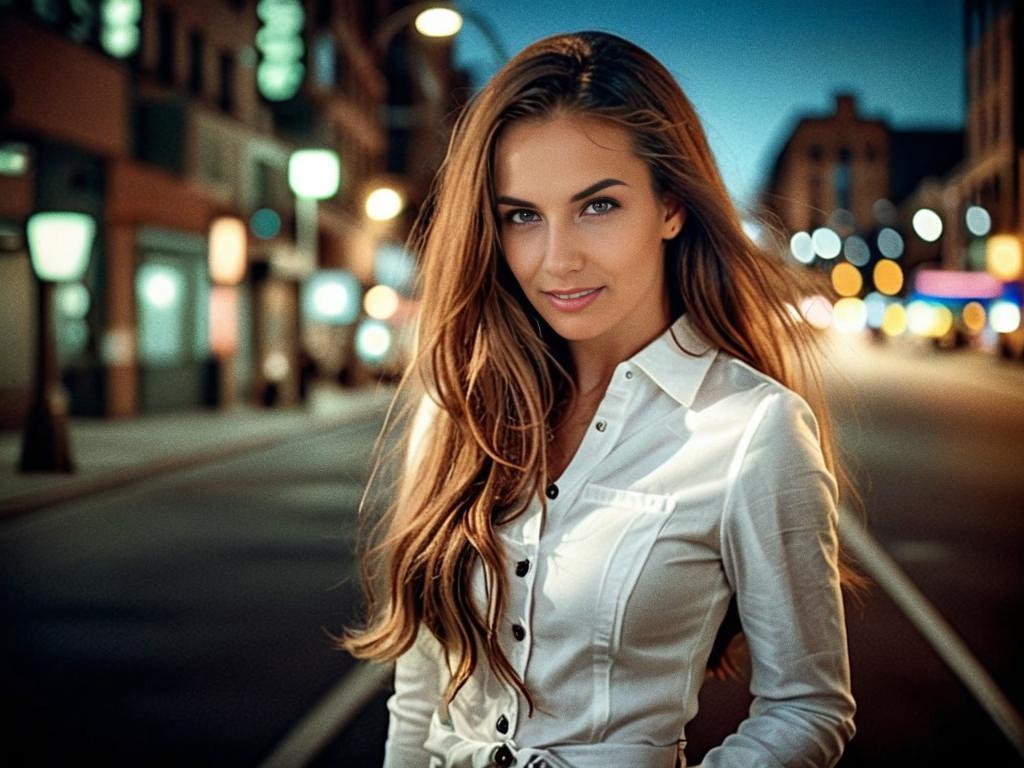 Elegant Woman in City at Dusk