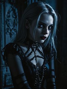 Gothic Woman Portrait in Dark Moody Lighting with Lace and Chains