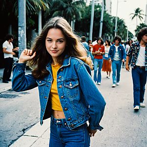 Confident Woman in Denim on Lively City Street