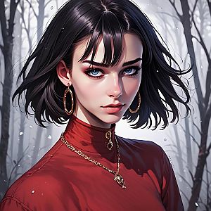 Woman with Blue Eyes in Mystical Forest