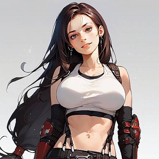 Anime Style Digital Art of a Strong Woman in Sporty Outfit