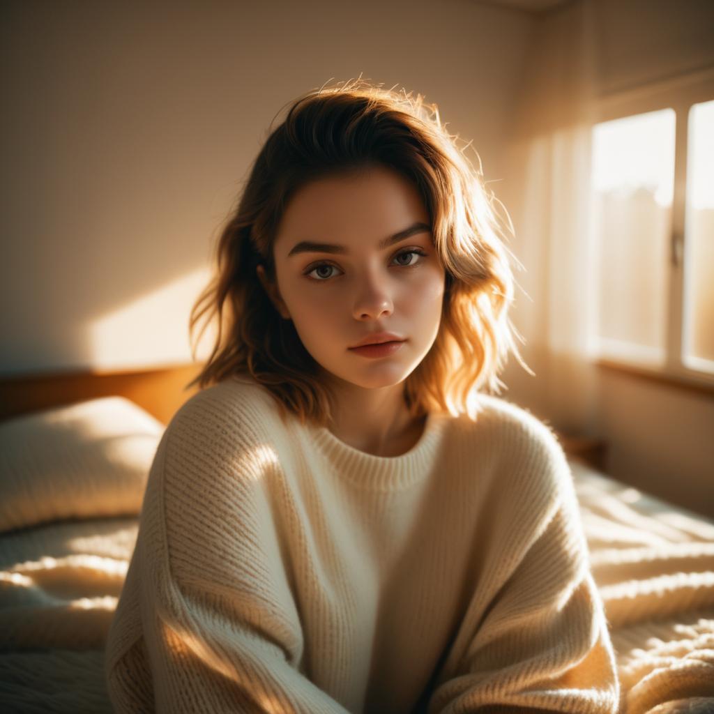 Serene Portrait of Young Woman in Cozy Sweater