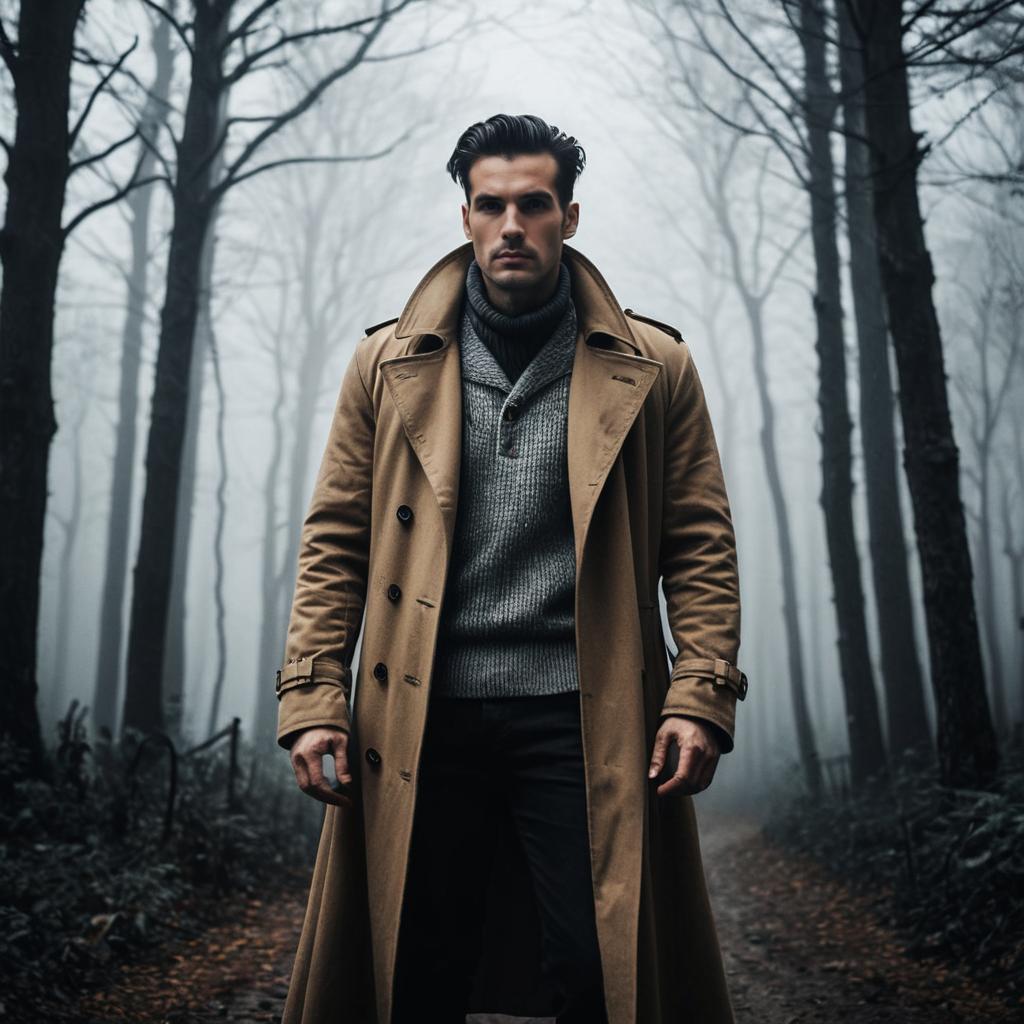 Confident Man in Misty Forest Path