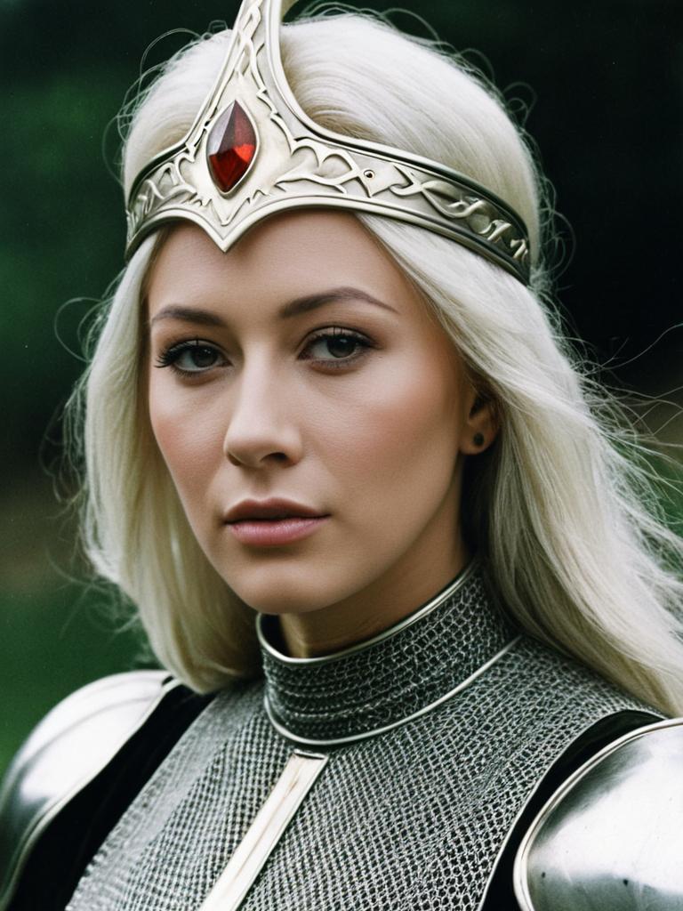 Excalibur Costume Woman in Medieval Chainmail Armor with Silver Crown